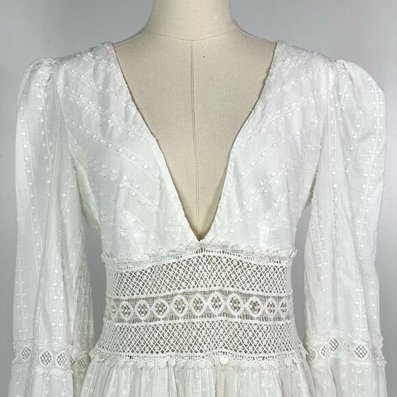Free People The Delightful Crochet Mini Dress Sz 8 Coastal Cowgirl Boho Cottage - Picture 12 of 15